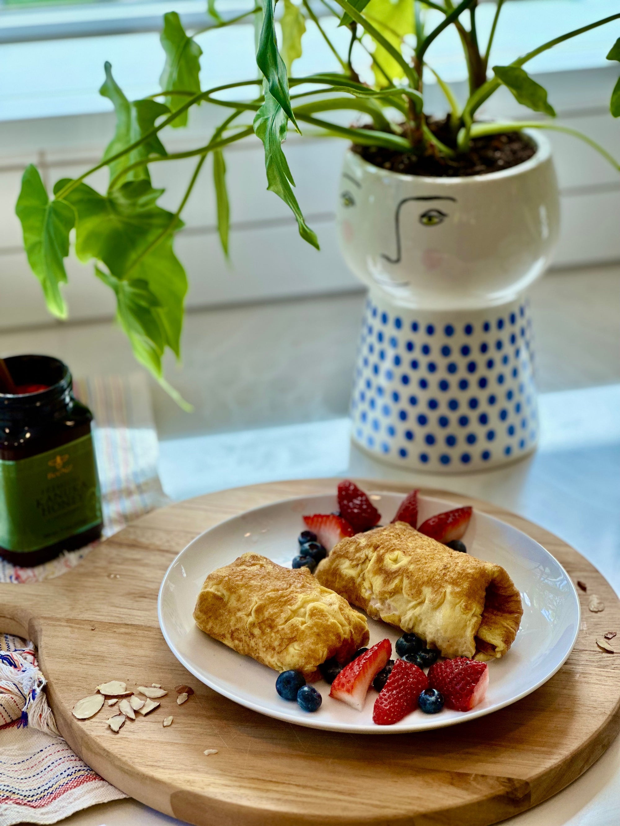 Fuel That Fills You Up- Egg Crepes with Honeyed Cottage Cheese, Almonds & Cinnamon