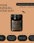 BeeNZ Raw UMF Certified Mānuka Honey UMF 10+ (MGO 261+) 8.8oz – Medium-level NZ honey with earthy mineral flavor, supports well-being & immunity, perfect for warm drinks.