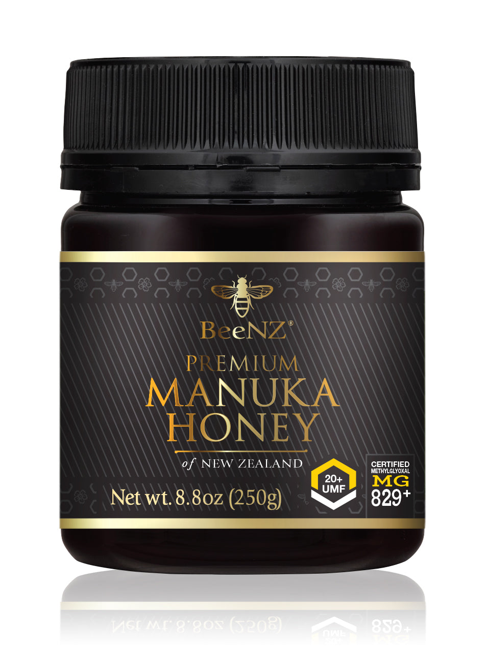 BeeNZ Raw UMF 20+ (MGO 829+) Mānuka Honey 8.8oz – Rare, ultra-premium NZ honey with strong antibacterial properties, supports immunity, gut, skin & wound care. Discounted old packaging.