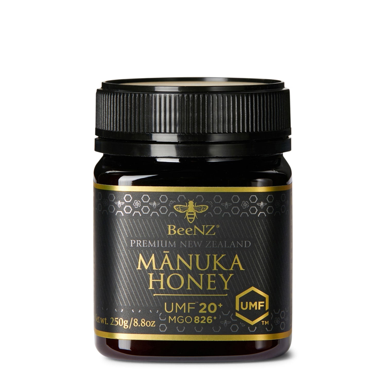 BeeNZ Raw UMF 20+ (MGO 829+) Mānuka Honey 8.8oz – Rare NZ honey with strong antibacterial properties supporting immunity, gut health, wound healing & skincare.