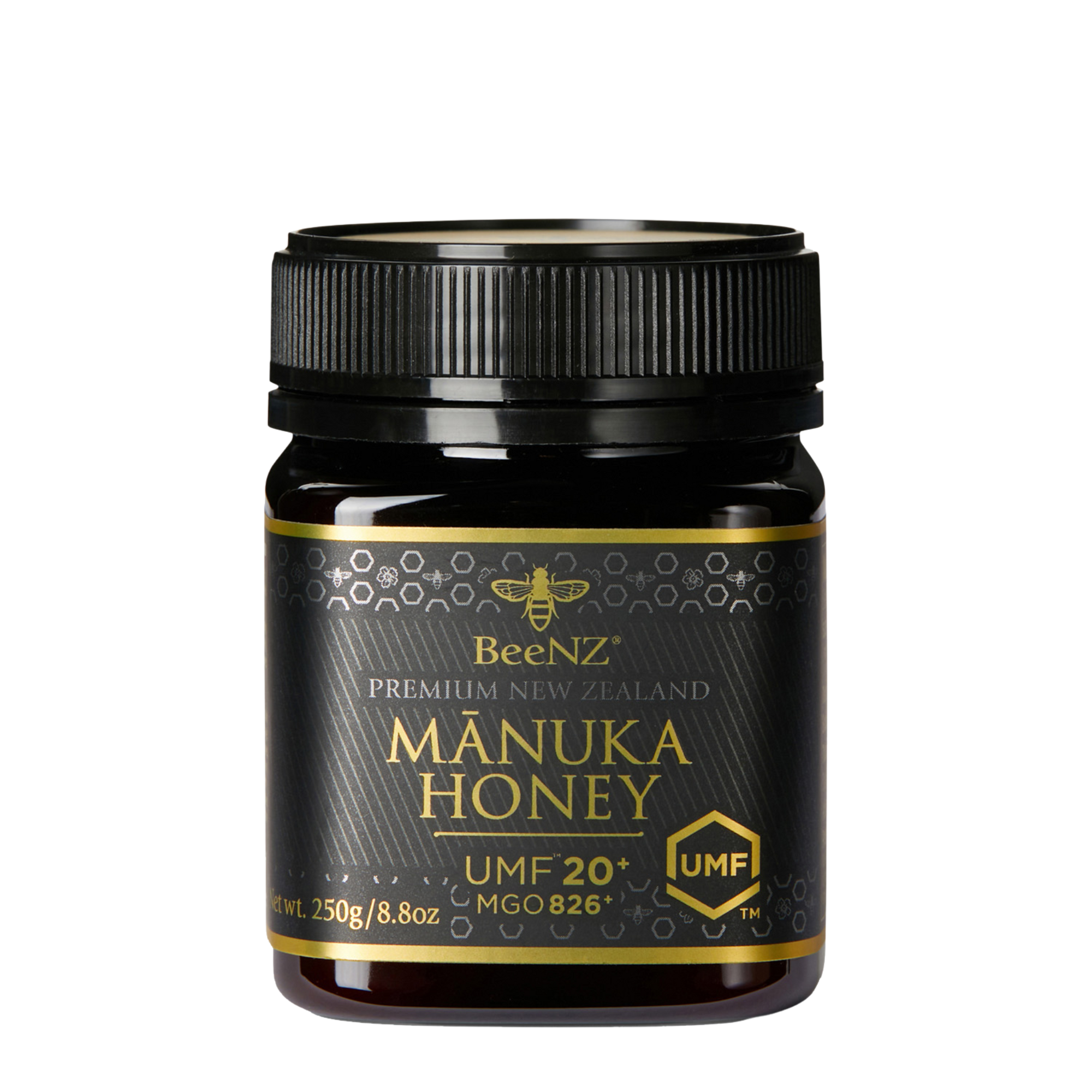 BeeNZ Raw UMF 20+ (MGO 829+) Mānuka Honey 8.8oz – Rare NZ honey with strong antibacterial properties supporting immunity, gut health, wound healing & skincare.