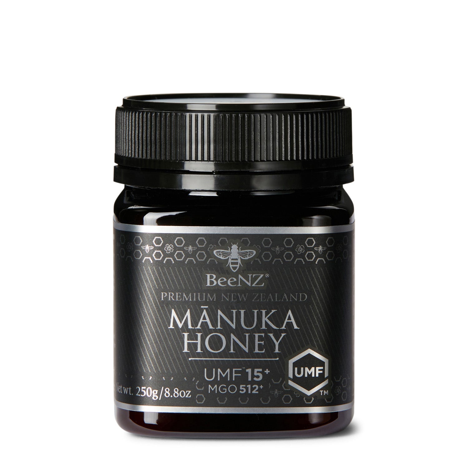BeeNZ Raw UMF Certified Mānuka Honey UMF 15+ (MGO 512+) 8.8oz – High-grade NZ honey with antibacterial properties aiding sore throats, coughs, wellness, and immunity.